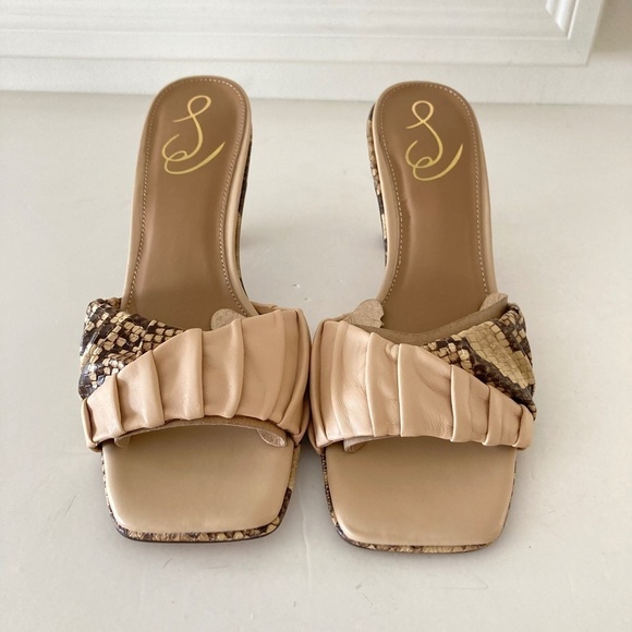 NWOT Sam Edelman Anthropologie Kittie Snake Print Peep Toe Heels Sz 8 - Picture 4 of 9